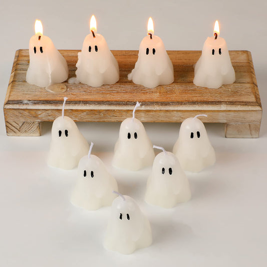 10 Pieces White Halloween Decor Candles - Soy Wax Burning Candles for Party Decorations, Pumpkin