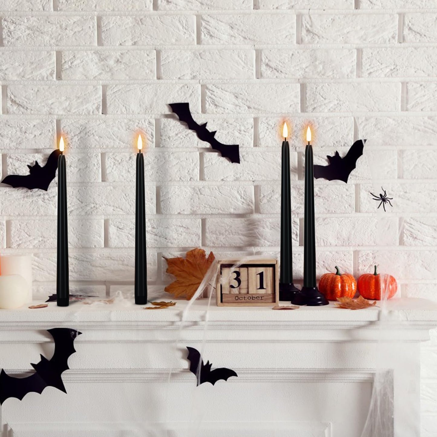 Wondise Halloween Flameless Taper Candles with Remote & Timer, 4 Pack Black Candles Battery Operated LED 3D Wick Flickering for Halloween Table Decorations