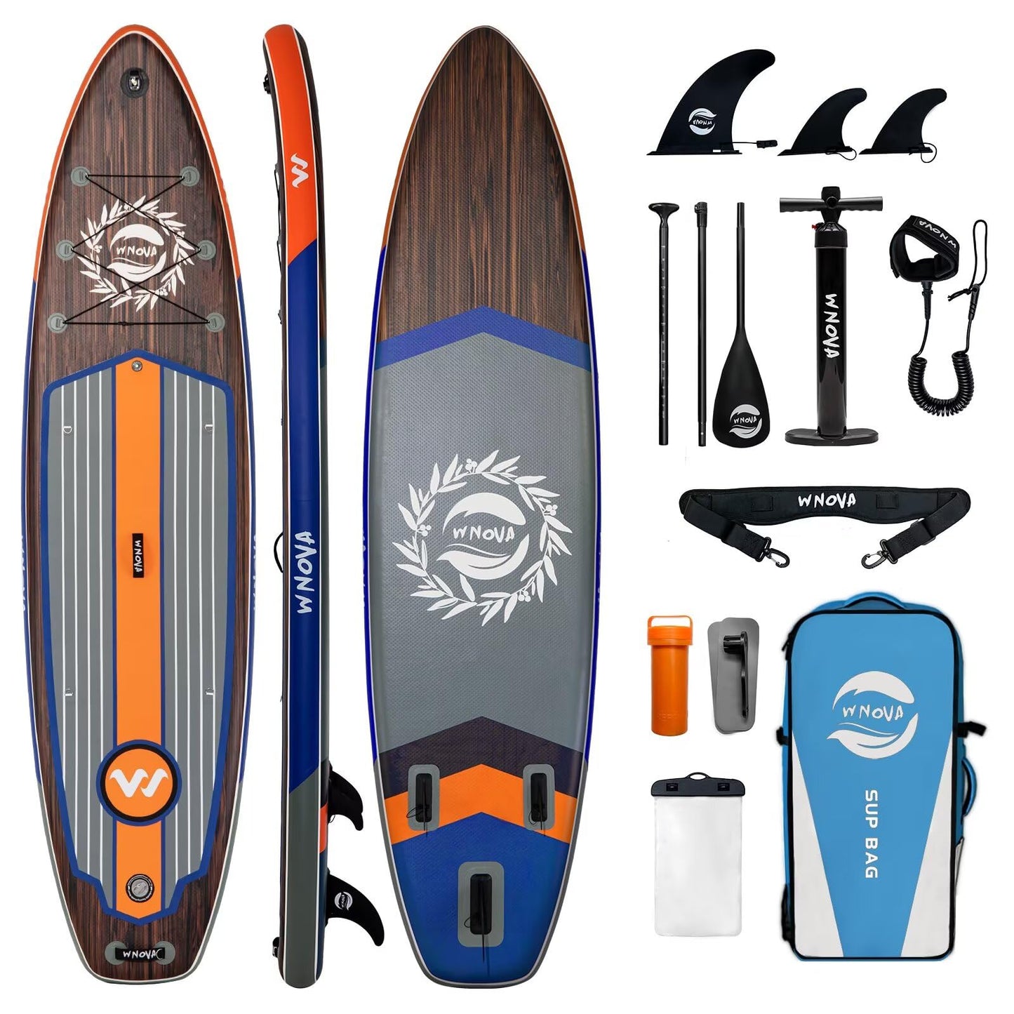 WNOVA Extra Wide Inflatable Paddle Board, 11' x 34" x 6" Stand Up Paddle Board for Adults, SUP Accessories with Camera Mount, 2+1 Family for Lake, Ocean, Sea,Deep Wood Grain