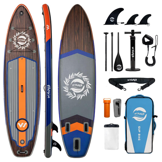 WNOVA Extra Wide Inflatable Paddle Board, 11' x 34" x 6" Stand Up Paddle Board for Adults, SUP Accessories with Camera Mount, 2+1 Family for Lake, Ocean, Sea,Deep Wood Grain