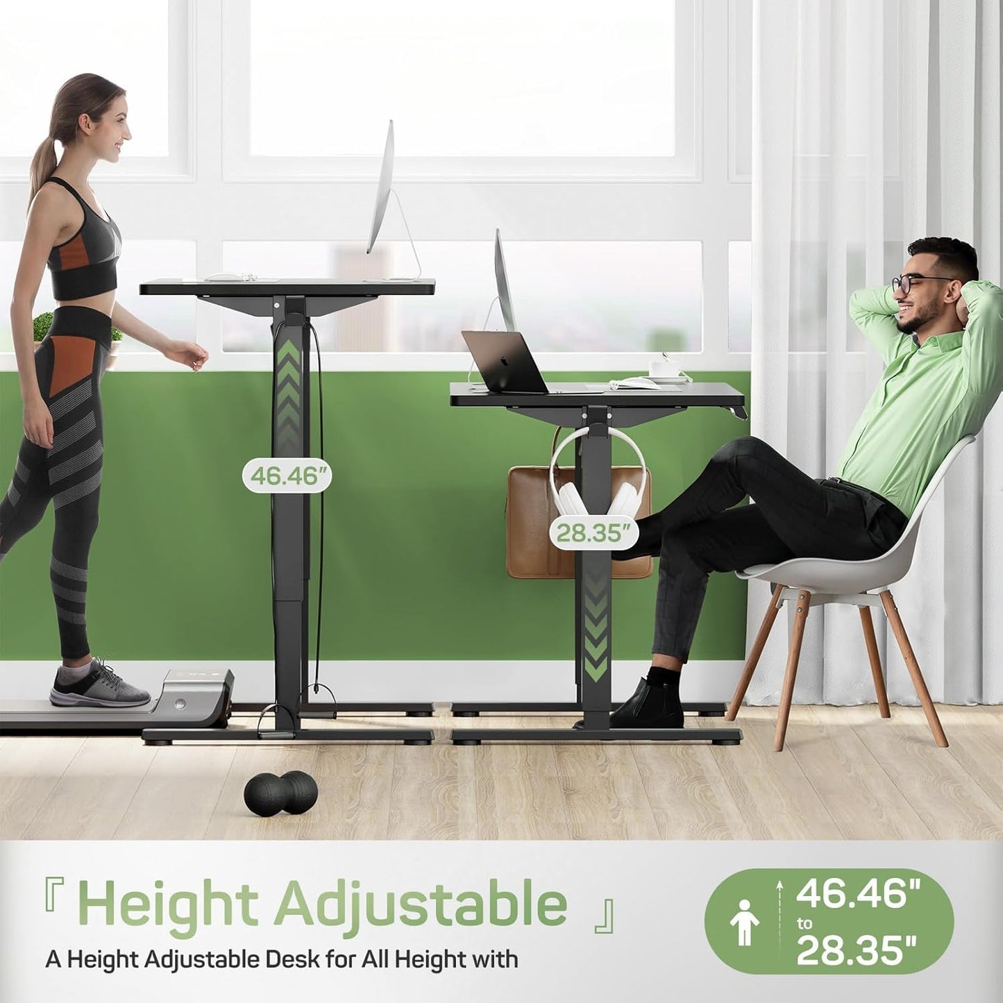 Whitmor Electric Standing Desk - 40 x 24 Inch Height Adjustable Computer Desk, Sit to Stand Home Office Table with Splice Board, 2 Hooks & Wire Hole, Black