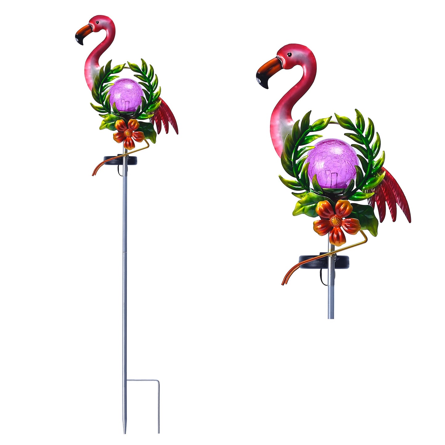 Voumsil Solar Garden Light for Garden Decoration, 40.9 Inch Flamingo Solar Stake with Cracked Glass Puck Light for Outside Patio Pathway Yard Decoration(Flamingo)