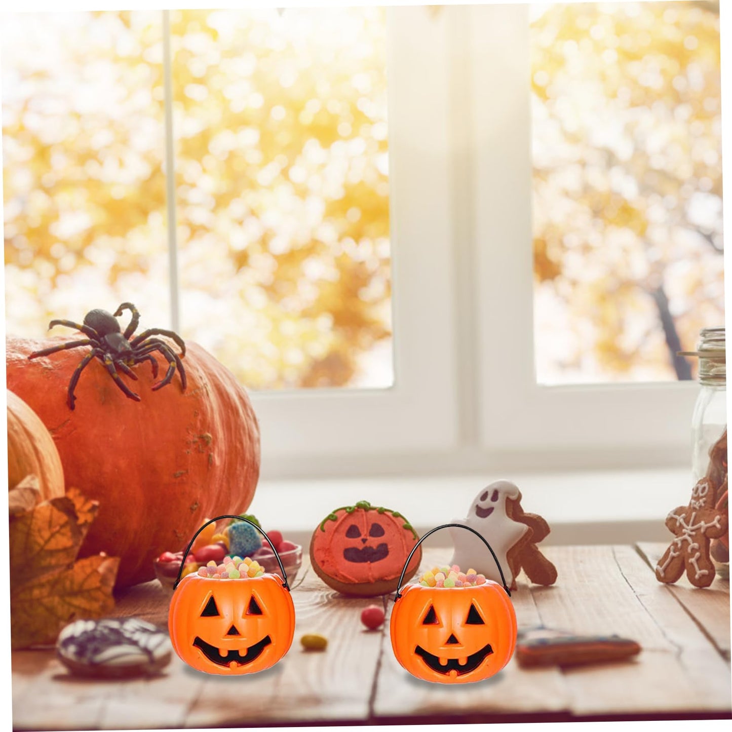 6Pcs Halloween Pumpkin Bucket Devil Smile Pumpkin Candy Bucket Plastic Halloween Candy Holder with Handle Trick or Treats Halloween Bucket for Halloween Decorations, Style 1 Plastic Pumpkins Pumpkin