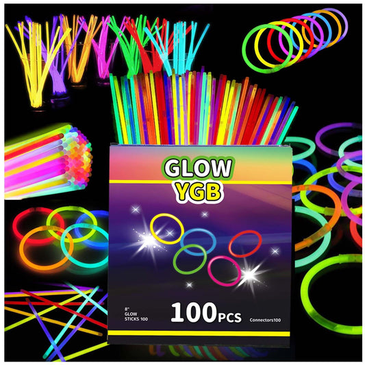 100PCS Glow Sticks Bulk Party Pack, Halloween Glow Sticks For Kids Camping, Glow In The Dark Sticks,8” Glow Party Supplies Bracelets with Connectors