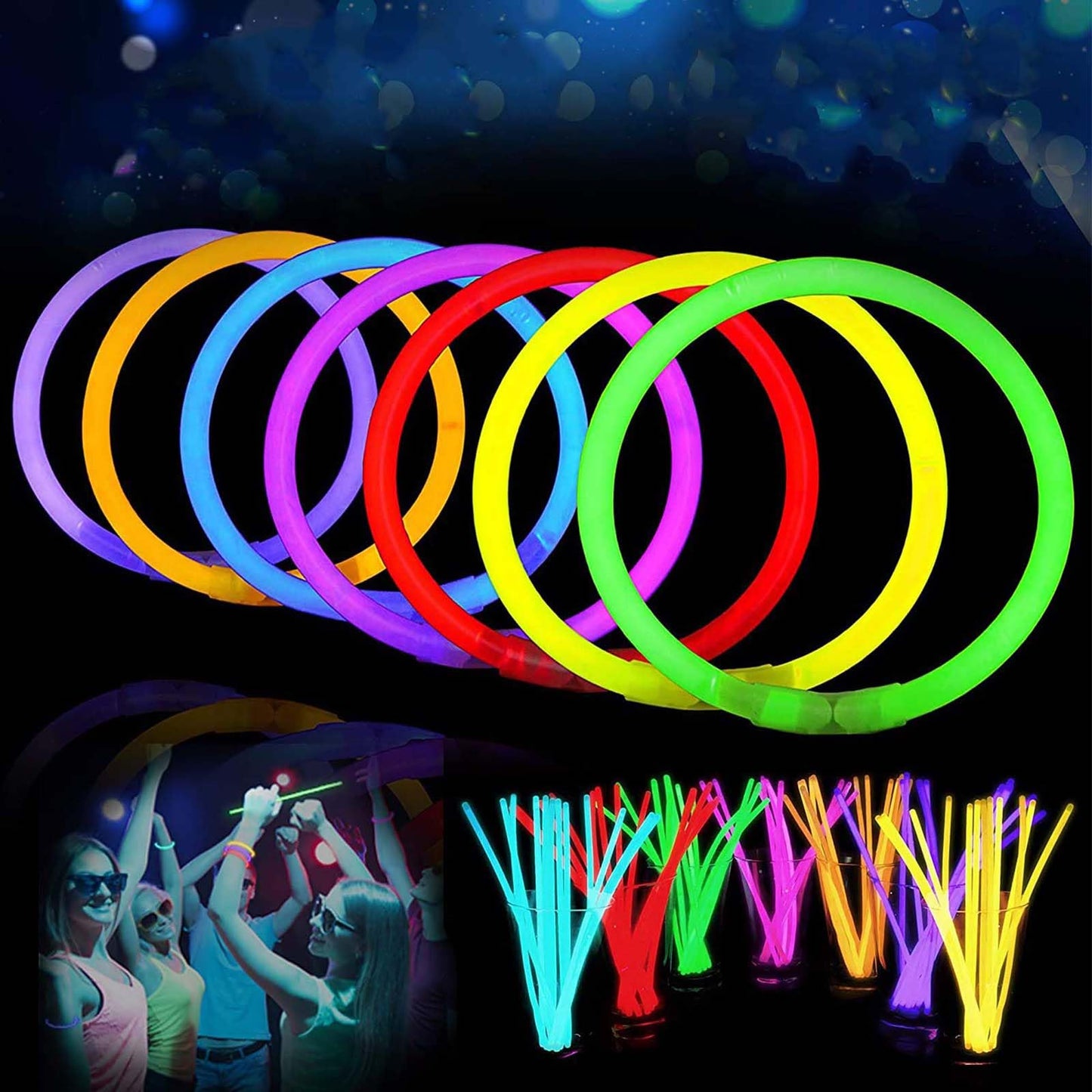 100PCS Glow Sticks Bulk Party Pack, Halloween Glow Sticks For Kids Camping, Glow In The Dark Sticks,8” Glow Party Supplies Bracelets with Connectors