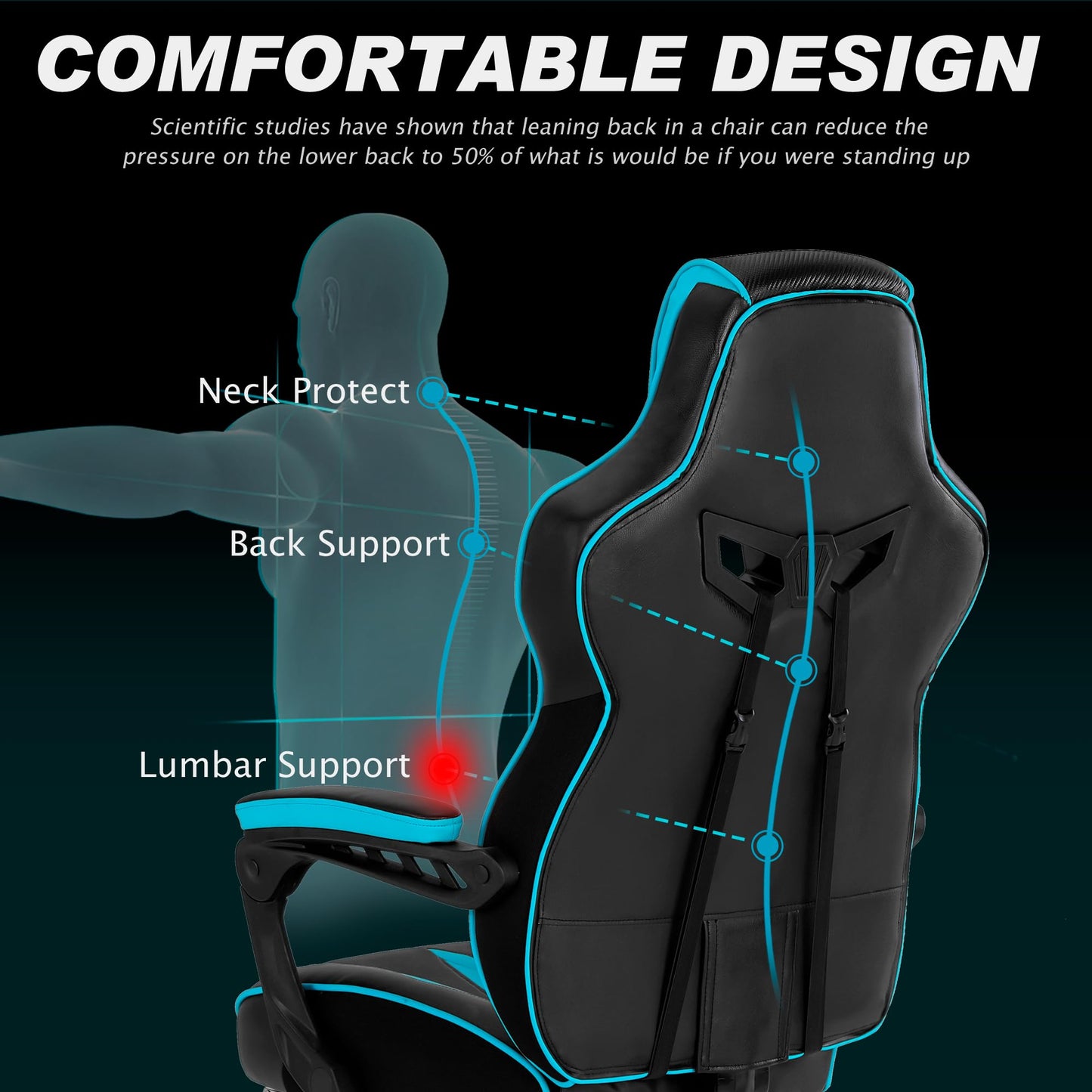 Vonesse Gaming Chairs for Adults, Gaming Chairs with Footrest Reclining Computer Chair for Heavy People,Big and Tall Ergonomic Gamer Chair with Lumbar Pillow(Teal/Cyan)