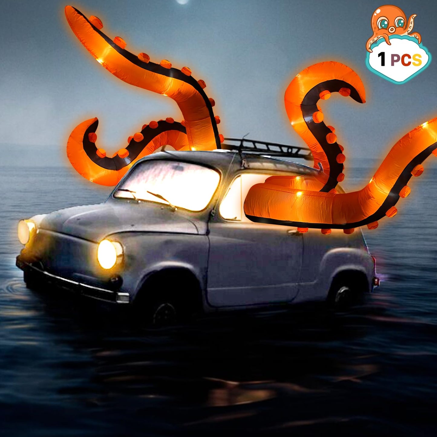 7 FT Halloween Inflatables Octopus Tentacle, Blow UpTrunk or Treat Car Decorations with Built-in LED Lights, Octopus Arm Legs Windows Decorations for Halloween Outdoor Party, Yard, Garden Décor (1PCS)