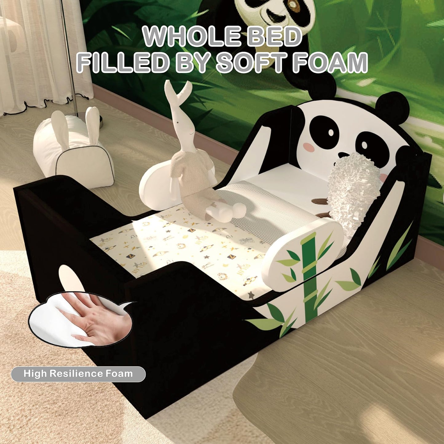 weeonekids Toddler Beds, Child Beds for Kids with Extra Safty Broad, Standard Crib Size Animal Toddler Bed, Certified Fabric Toddler Beds,Toddler Floor Beds (Panda)