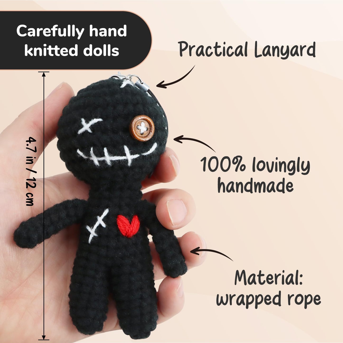 WenmthG Funny Positive Voodoo Doll, Emotional Support Gift, Cute Wool Crochet Doll with Needles, Stuffing Decoration Inspirational Positive Ornaments Gifts for Friend Coworkers