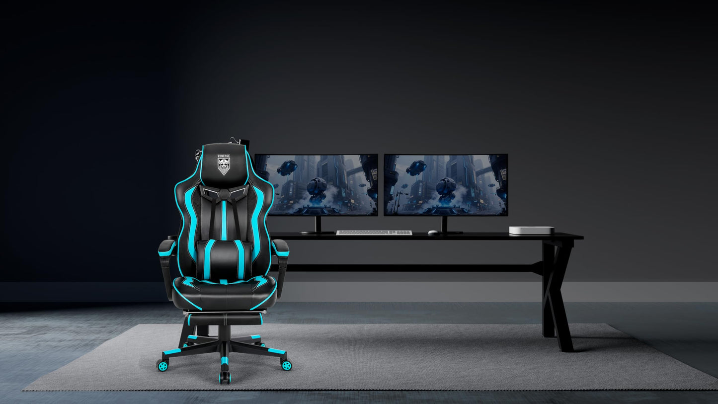 Vonesse Gaming Chairs for Adults, Gaming Chairs with Footrest Reclining Computer Chair for Heavy People,Big and Tall Ergonomic Gamer Chair with Lumbar Pillow(Teal/Cyan)