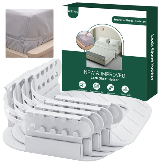 WEXFFU Bed Sheet Holders for Corners Keep Sheets Firm & Tight, Heavy Duty Mattress Lock Sheet Holders Universal Fit, Fitted Sheet Holders with Anti-Break Straps, One-Time Install (White)