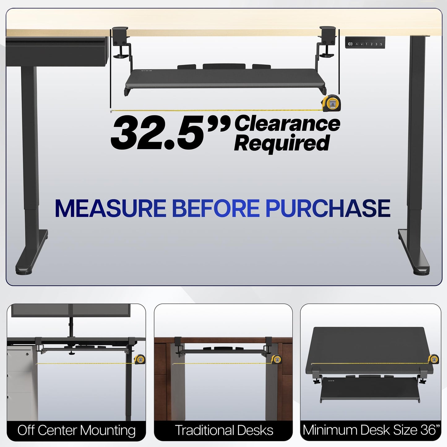VIVO Large Height Adjustable Under Desk Keyboard Tray, C-clamp Mount System, 27(33 Including Clamps) x 11 inch Slide-Out Platform Computer Drawer for Typing, Black, MOUNT-KB05HB