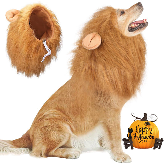 Vivifying Lion Mane for Dog, Adjustable Halloween Lion Costume Wig with Ears for Medium and Large Dogs, Realistic & Funny Accessory Perfect for Parties and Photoshoots (Large, Brown)