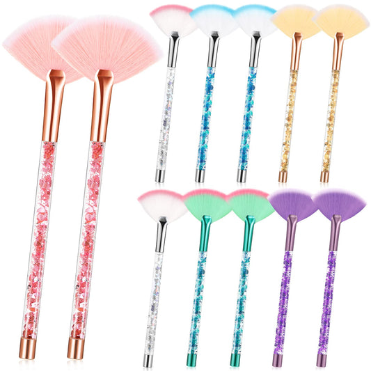12 Pcs Fan Brushes for Facial Mask Brushes with Glitter Quicksand Handle Cosmetic Facial Fan Brushes Soft Facial Mask Brush Applicator Facial Peel Applicator Face Mask Tools with Pouch (Colorful)