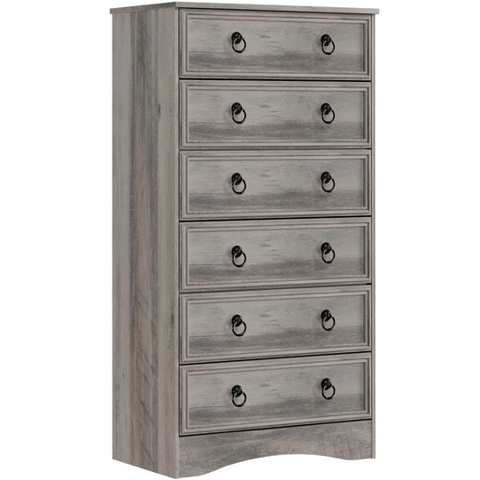 VVFLU 6 Drawer Dresser Tall, 52" Tall Grey Dresser for Bedroom, Chest of Drawers, Large Storage Organizer for Clothes, Grey Vintage, for Living Room, Bedroom, Hallway
