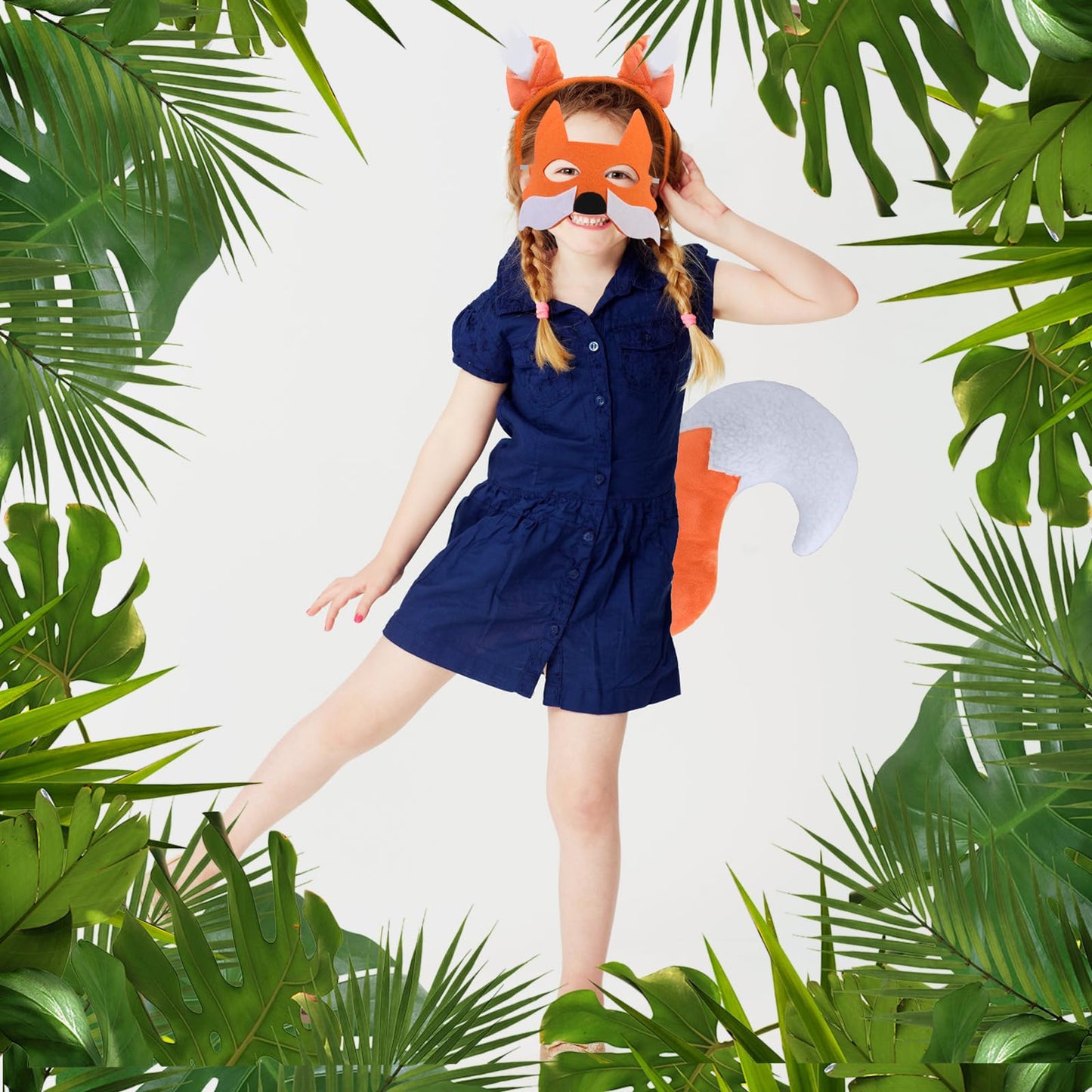 XEPST Animal Fox Costume Set, Fox Ears and Tail Set with Headband Tail and Mask for Animal Costume Cosplay World Book Day Birthday Party Accessories Halloween Costume Fancy Dress Party Supplies