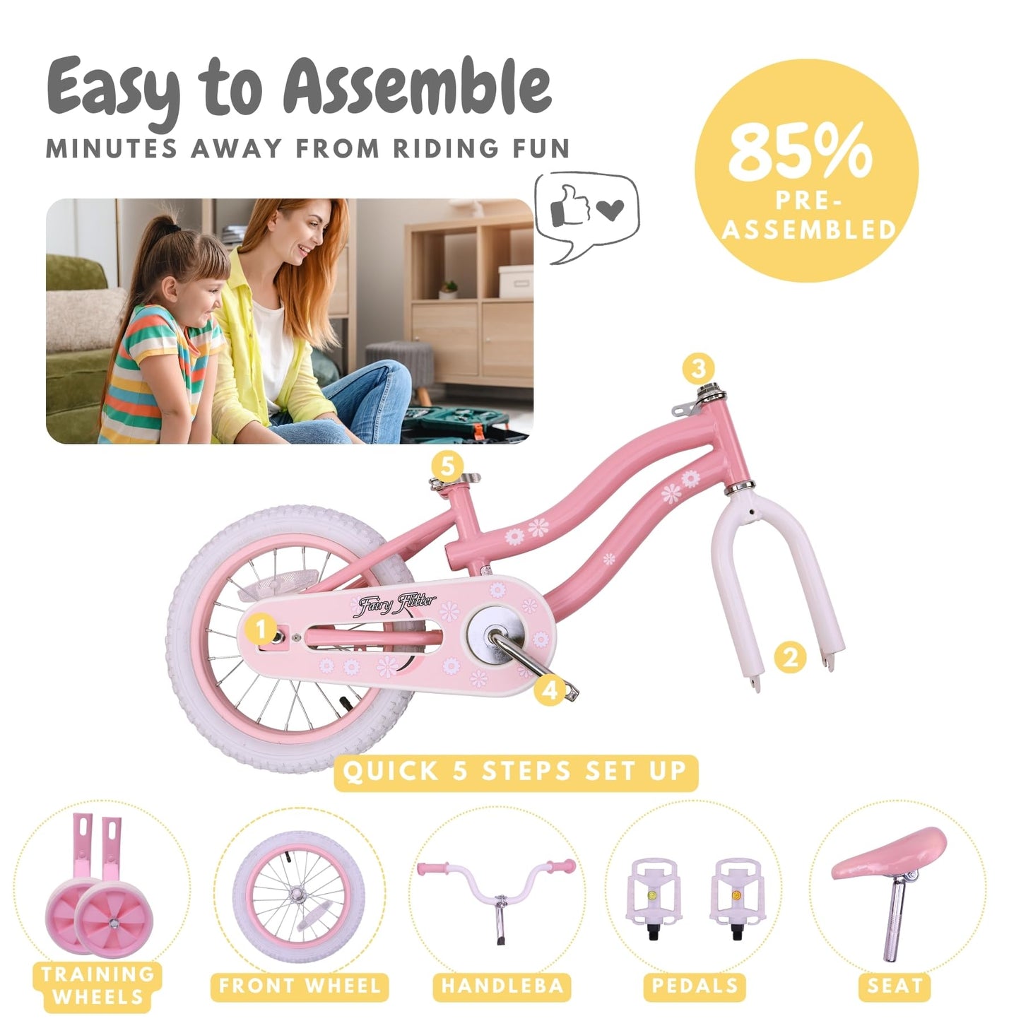 bicystar Girls Bike for Kids 3-5, Kids Bike with Training Wheels, Basket, Coaster Brake, Streamers, 12 inch Pink Pedal Bike for Kids, Birthday Gift