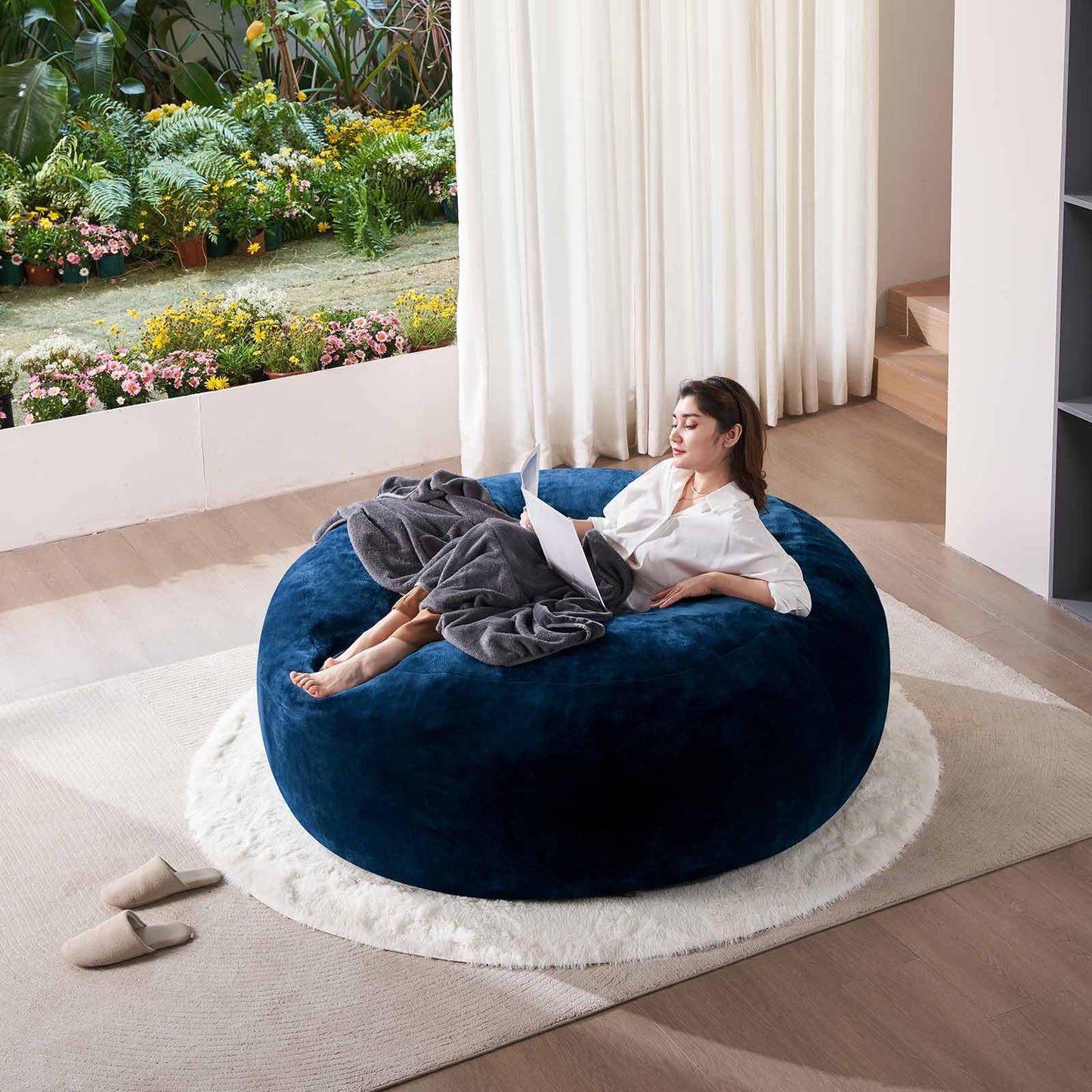 6FT Large Bean Bag Chairs Bean Bag Chair with Filler Memory Foam Bean Bag Chair Super Comfy Plush Bean Bag, Adult Living Room, Giant Bean Bag, Suitable for Bedroom, Casual Reading Chair(Blue)