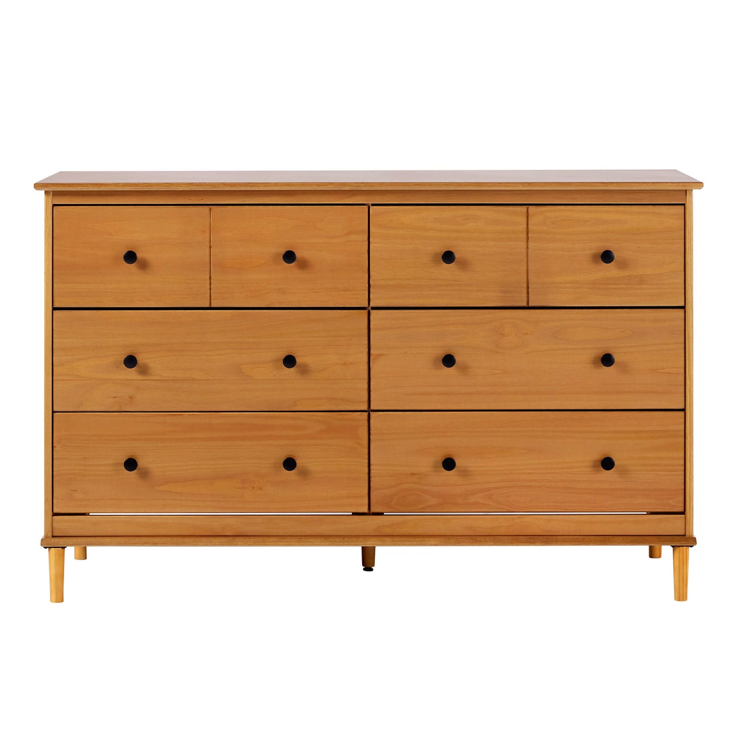 Walker Edison Modern 6-Drawer Solid Wood Dresser Bedroom Storage, 57 Inch, Caramel