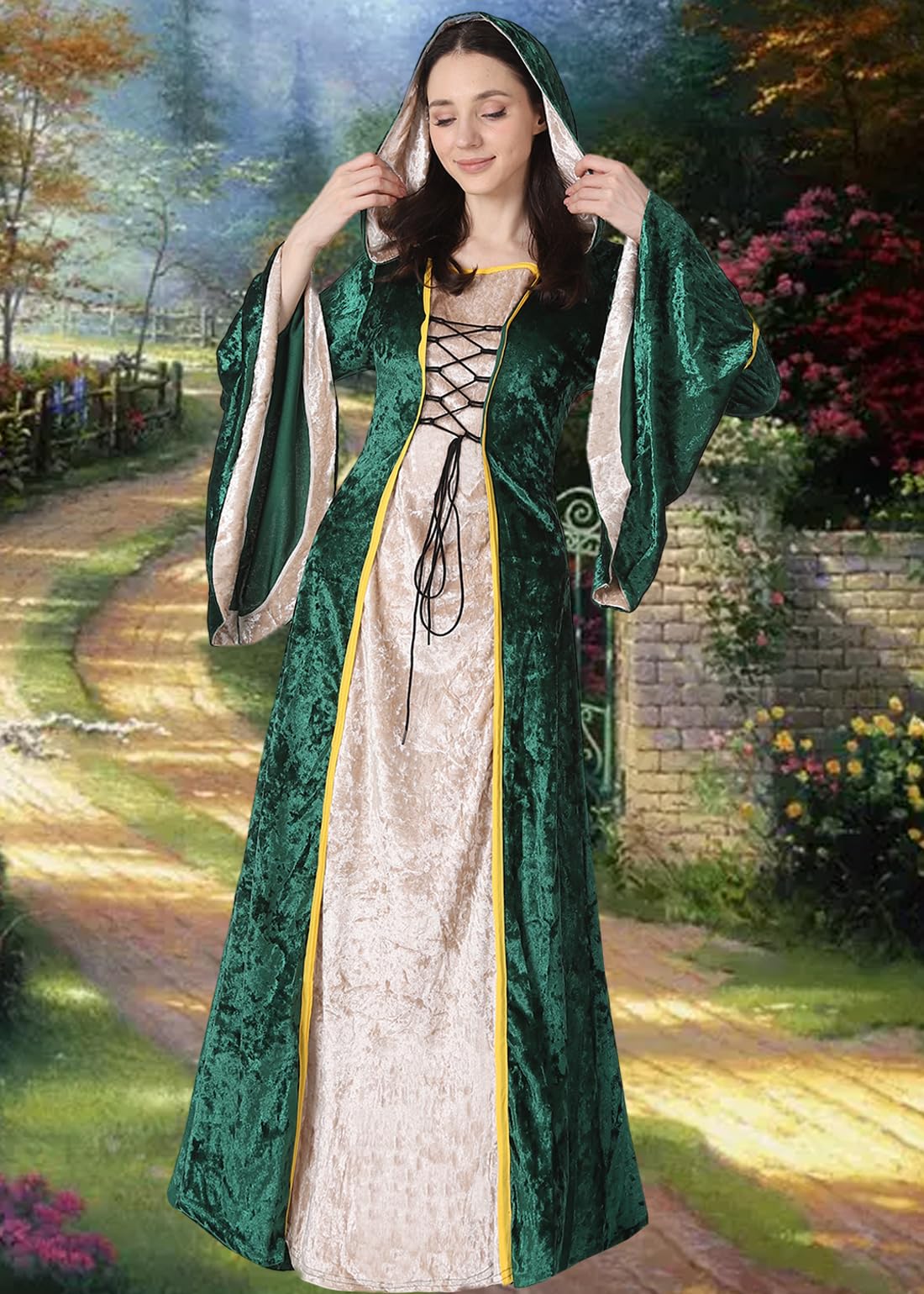 YEAXLUD Vampire Cute Halloween Costume for Woman Renaissance Medieval Evil Queen Dress Women's Black Witch Costumes Cosplay Apparel. (Green, Medium)