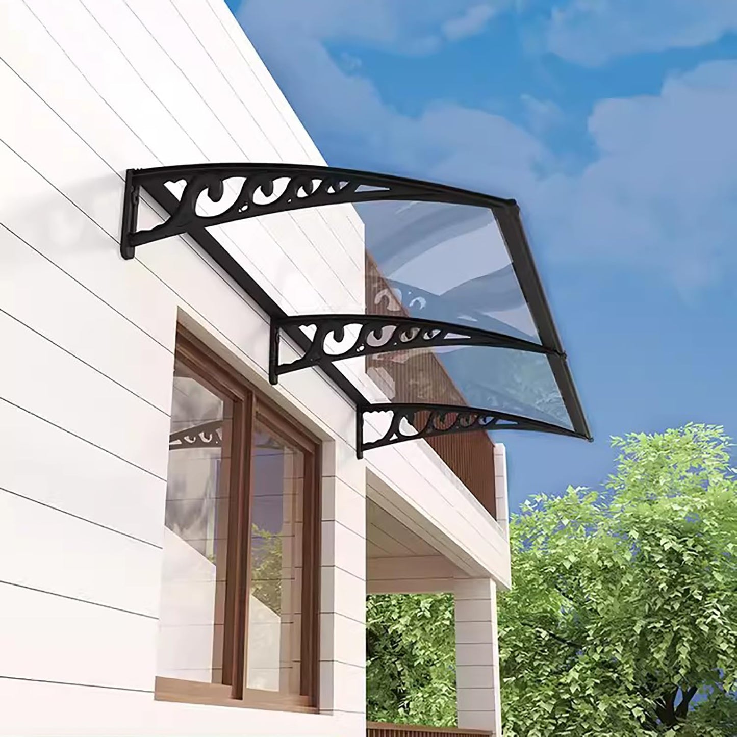 Window Awning Door Canopy with Plastic Steel Bracket, Outdoor Patio Awning Canopy, Awnings for Doors - SmokeGray - 60x60cm/24x24in