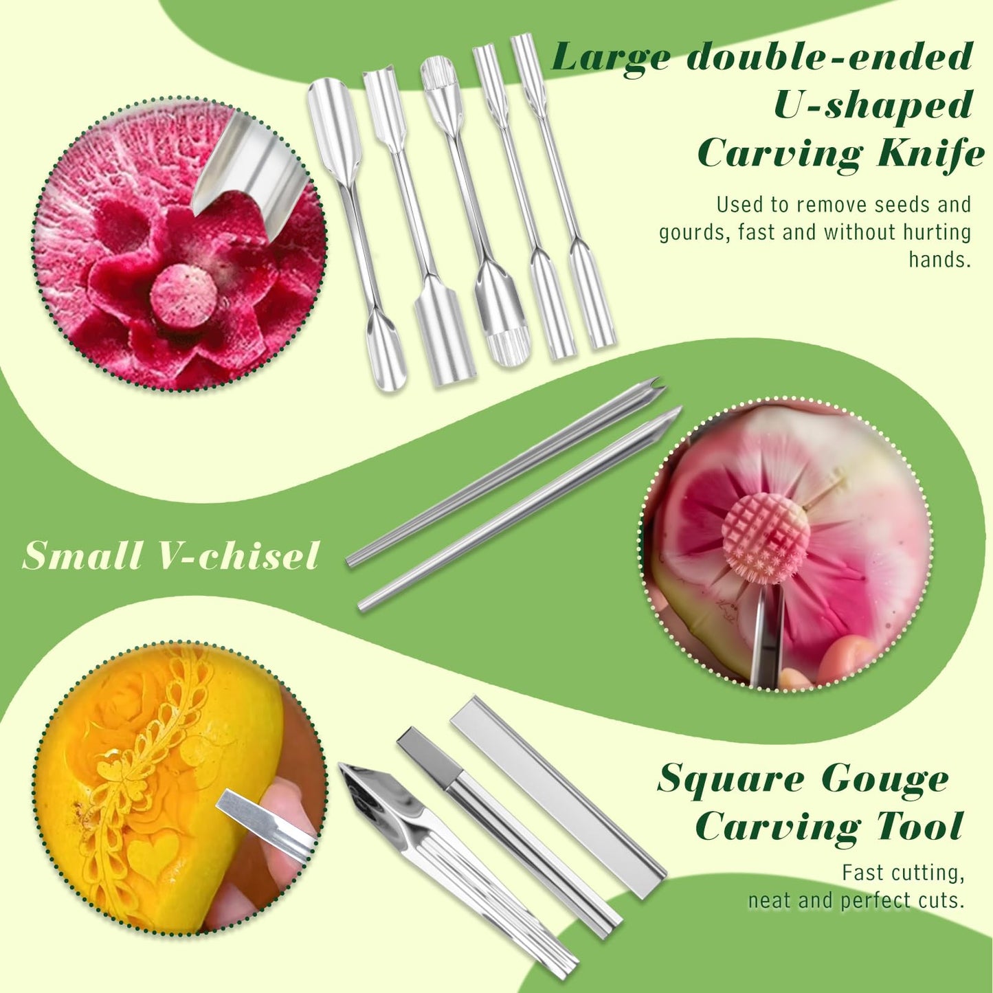 46-Piece Stainless Steel Fruit Carving Tools Set - Professional Watermelon Carving Knife Kit with Ergonomic Handles & Portable Case, Durable Fruit Cutting Tools for Culinary Arts, Sculpting, Peeling