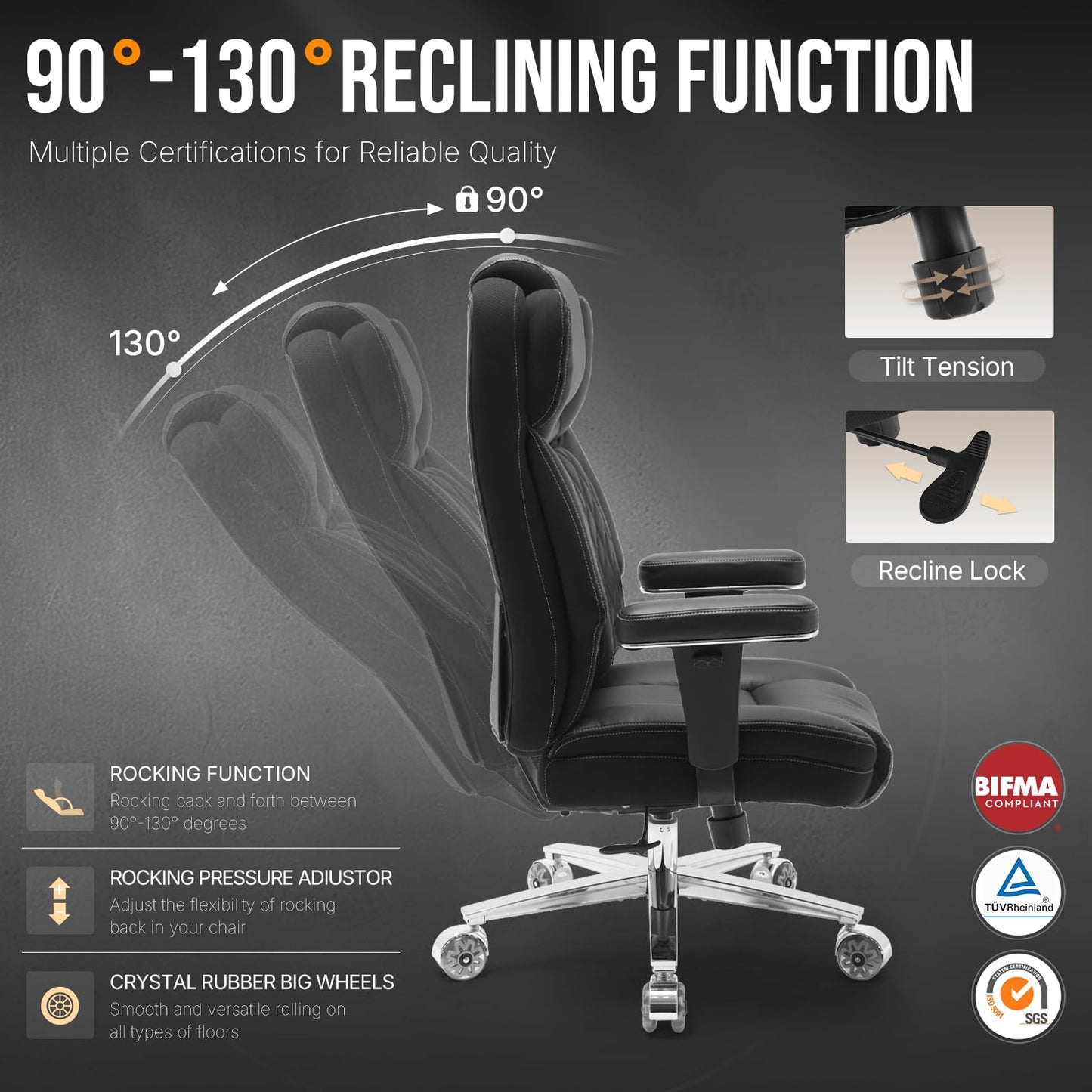 800lbs Big and Tall Office Chair,Heavy Duty Office Chairs,Executive Computer Desk Chair Work Chairs, Thick Padded Strong Metal Base Quiet Wheels, Ergonomic Design for Back Pain