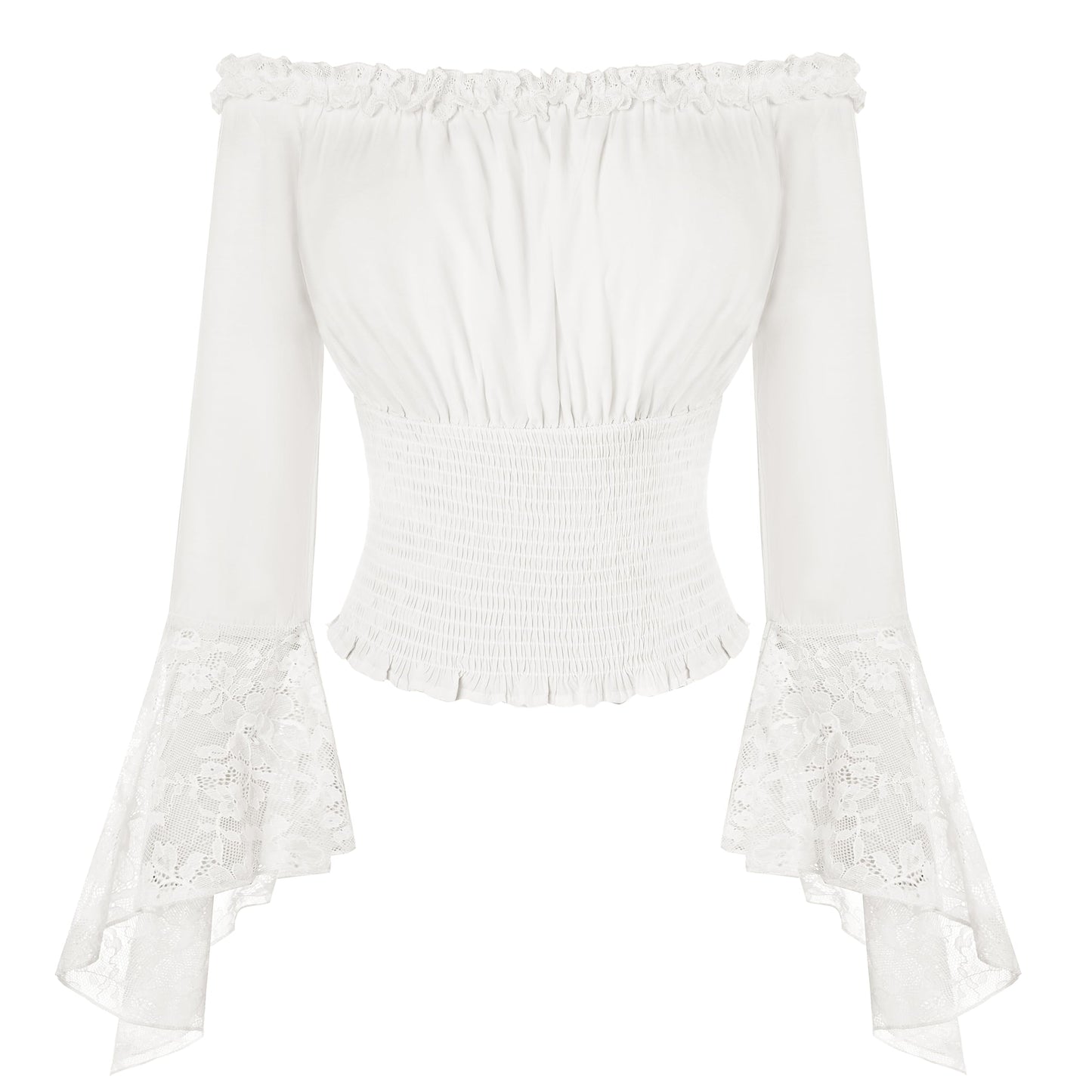 Women Renaissance Shirt Bell Sleeve Shirt Off The Shoulder Long Sleeve y2k Top White M