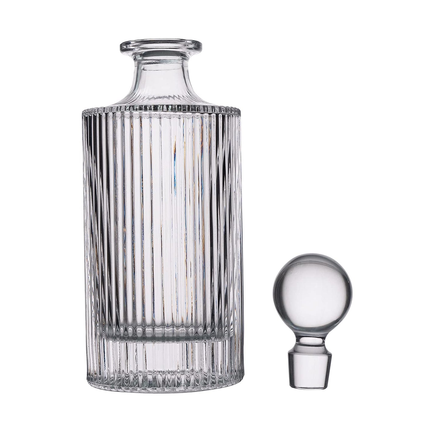 Whiskey Decanter and Glass Stopper 27 oz Round Ribbed Decanter for Whiskey, Bourbon, Brandy, Liquor, and Rum