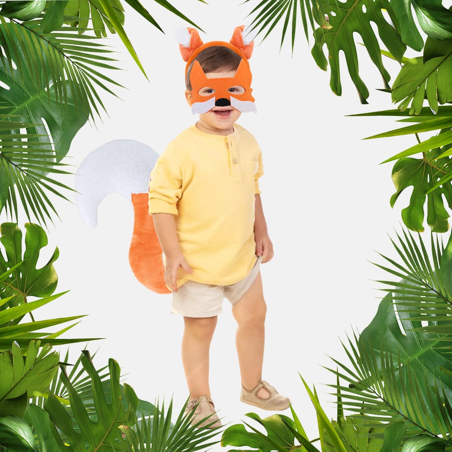 XEPST Animal Fox Costume Set, Fox Ears and Tail Set with Headband Tail and Mask for Animal Costume Cosplay World Book Day Birthday Party Accessories Halloween Costume Fancy Dress Party Supplies