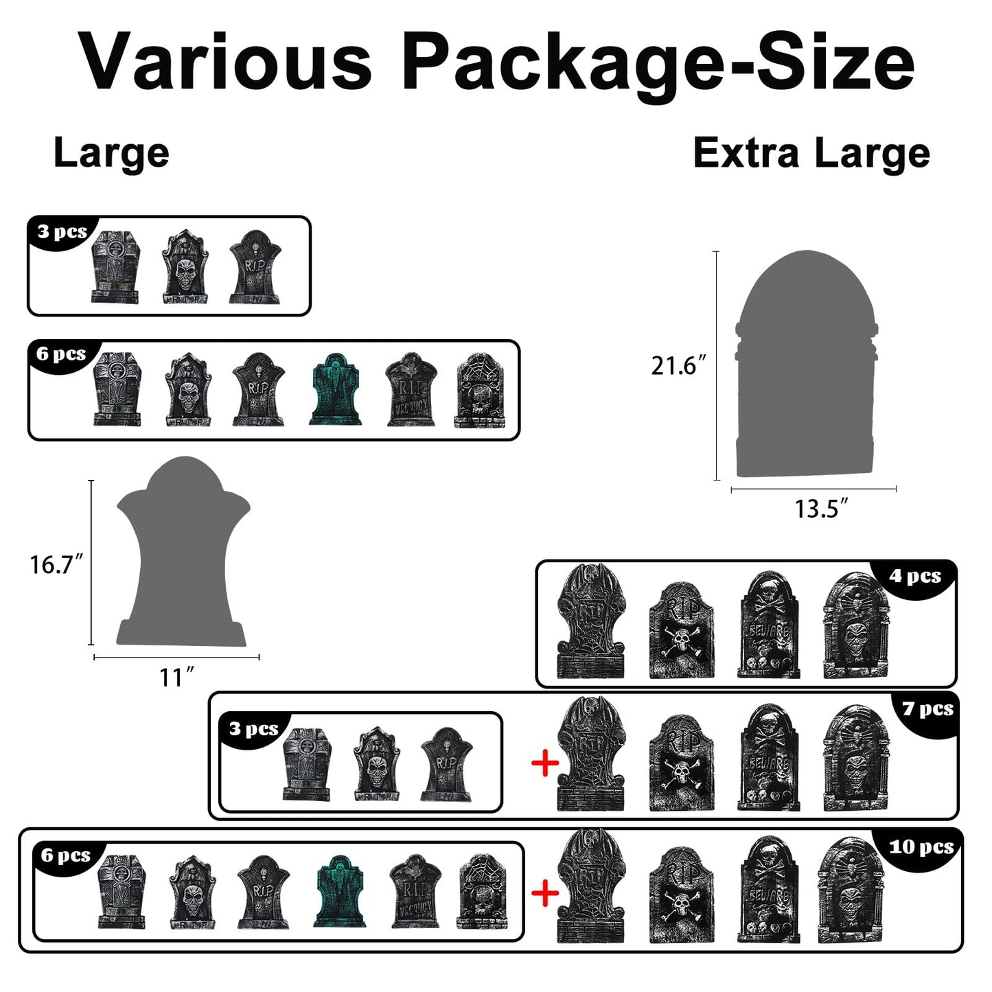 21" Halloween Tombstone - Extra Large Foam RIP Graveyard Headstones Tombstones for Graves (4 Pack), Halloween Yard Signs with Stakes Lawn Decor Outdoor Indoor Decorations