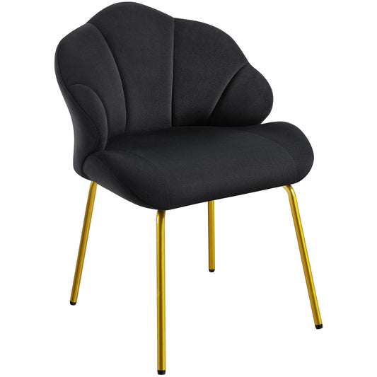 Yaheetech Vanity Chair, Velvet Accent Chair with Shell-Shaped Backrest, Modern Armchair with Gold Metal Legs for Dressing Room/Bedroom/Living Room, Black