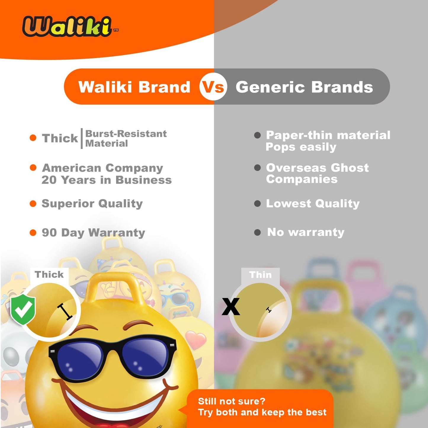 WALIKI Hopper Ball Toy for Boys and Girls Ages 3-6 | Hippity Hop Jumping Ball | Cool Birthday Gift | Blue | 18"