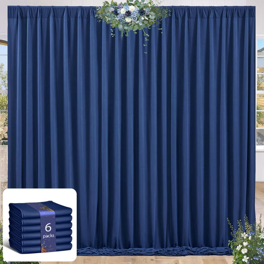 24 x 10ft Navy Blue Backdrop Curtains for Graduations Celebration Polyester Photo Backdrop Curtains No-Wrinkle Long Curtains for Parties Decorations Retirement Birthday Wedding Photoshoot, 6 Panels