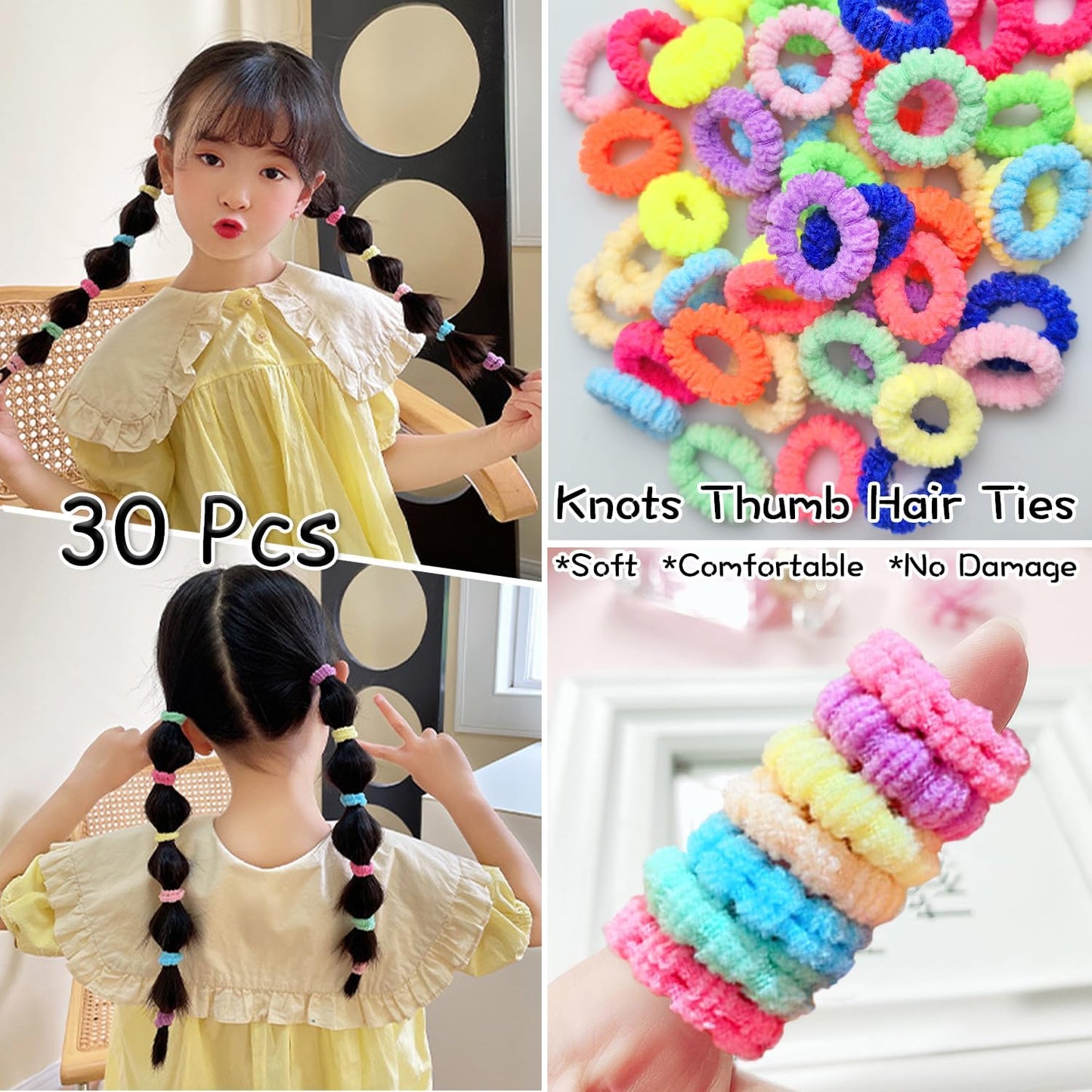 875Pcs Hair Accessories Girls Baby Hair Ties Seamless Cotton Elastics Hair Bands for Toddler Rubber Tie Bow Hair Clips Flower Claws Assorted Ponytail Holders Soft for Thin Hair Braids Kids Little One