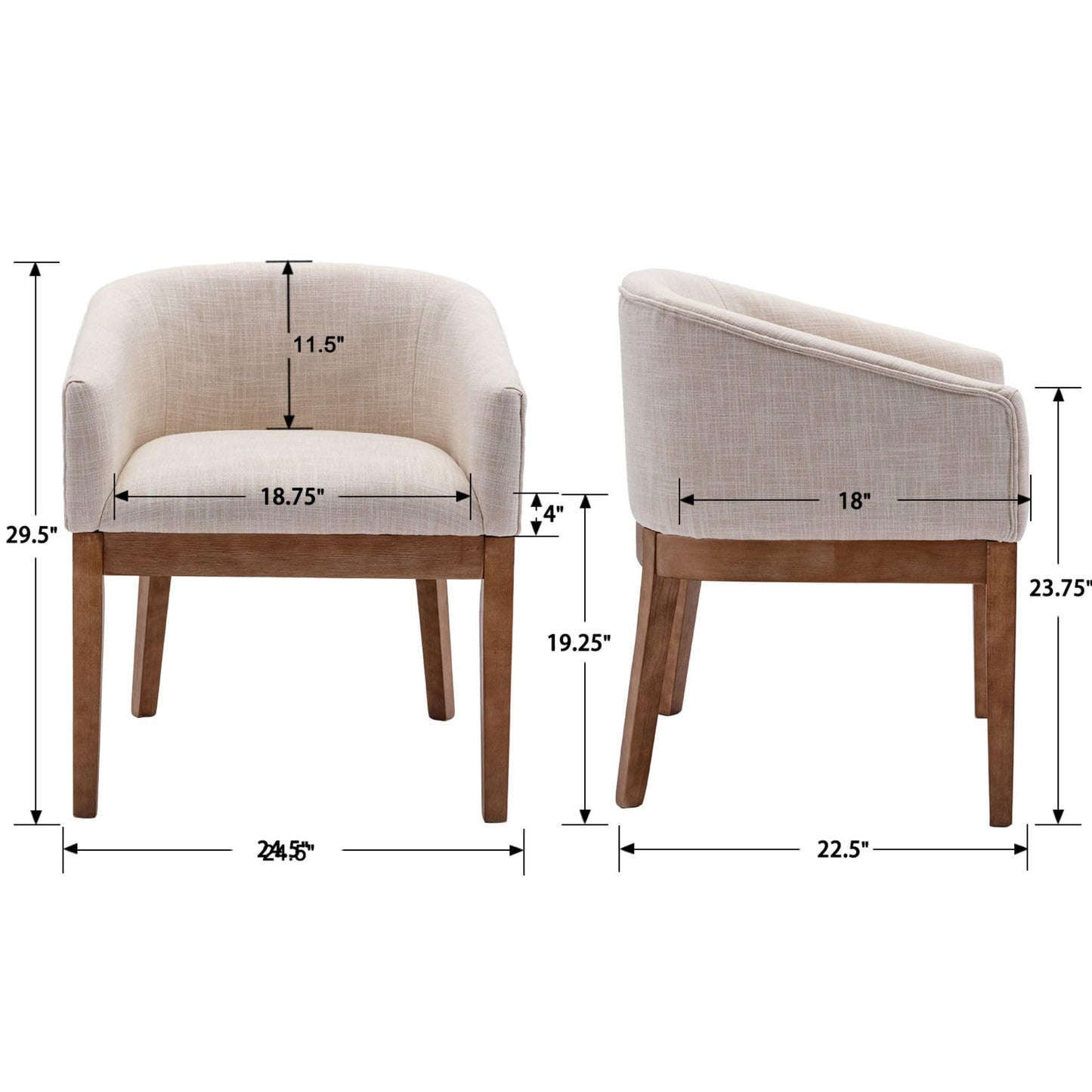 Washon Upholstered Dining Chairs Set of 4, Mid Century Modern Dining Room Chair with Arms, Barrel Kitchen Chair with Solid Wood Legs, Accent Side Chairs for Bedroom/Living, Beige