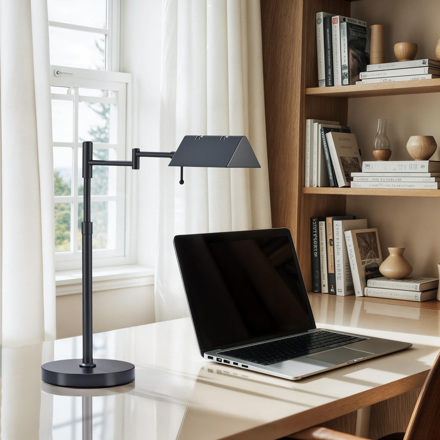 VONLUCE LED Pharmacy Desk Lamp - Swing Arm, Industrial Design for Reading, Crafting, Work,10W LED, Adjustable Height - Black