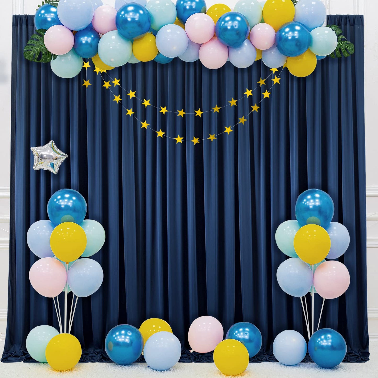 40 ft x 10 ft Wrinkle Free Navy Blue Backdrop Curtain for Parties,Polyester Photo Backdrop Drapes, Thick Background 8 Panels 5ft x 10ft for Baby Shower Wedding Birthday Party Backdrop Stand