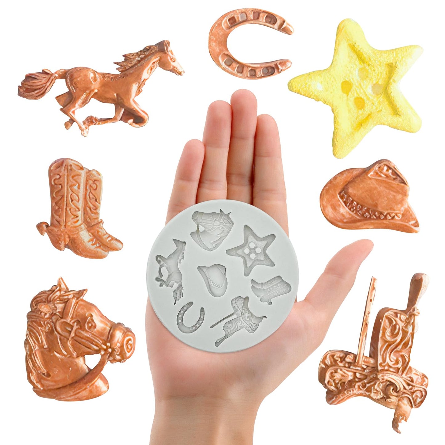 4Pcs Western Cowboy Theme Silicone Fondant Molds Candy Chocolate Molds Biscuit Cookies Baking Mold DIY Cupcake Topper Sugarcraft Gum Paste Clay Ice Cube Pudding for Cake Decoration