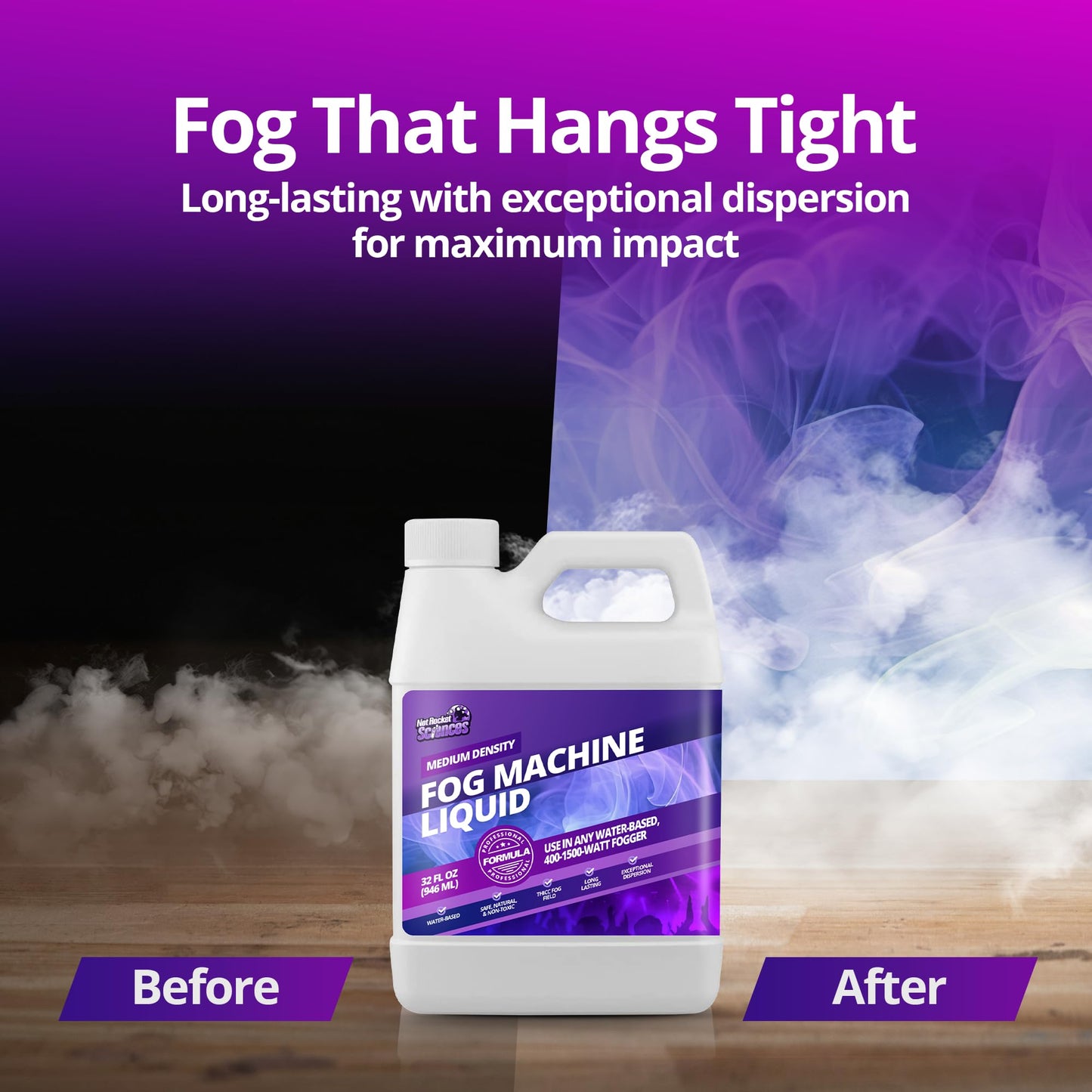 32oz Fog Machine Liquid Smoke - Medium Density Smoke Machine, Fog Juice for 400-1500 Watt Foggers, Water-Based, Lasting & Ultra Thick Atmosphere, Ideal for Concerts, Parties & Events