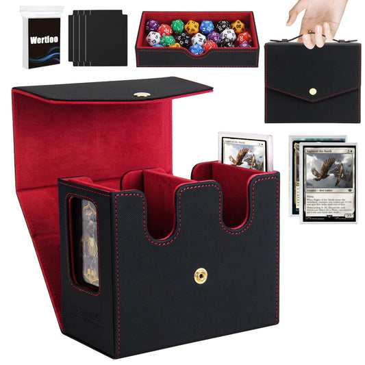 WERTIOO MTG Commander Deck Box with Handle – Double Storage Box for 230+ Double Sleeved Cards, 2 Commander Displays, 1 Dice Tray – Card Organizer for EDH, CCG, TCG (Black Red)