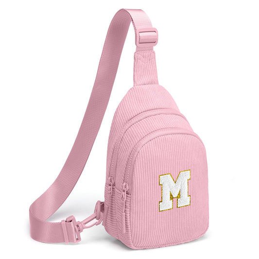 Viverte Small Corduroy Sling Bag Initial Crossbody Bag Fanny Pack for Girls Personalized Birthday Gifts for Teen Girls Gifts Trendy Stuff Teen Purse Cute Stuff for Girls (Pink-M)