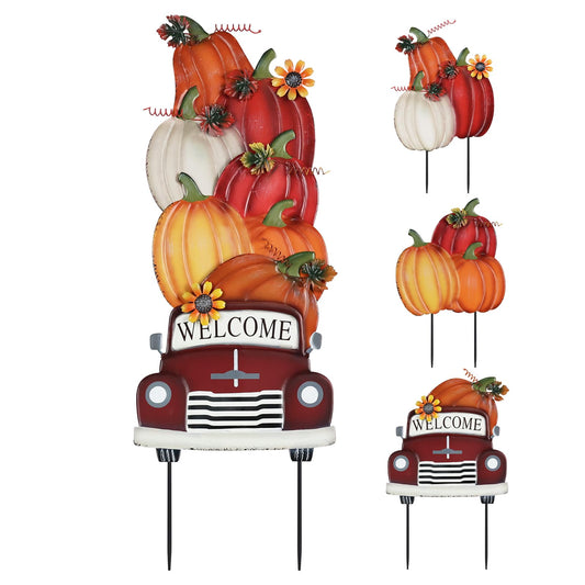 YEAHOME Fall Decorations Outdoor,Multiple Stacked Pumpkin Truck Decorative Garden Stakes for Fall Decor, Autumn Metal Yard Signs for Home Outside Garden Lawn Porch, Thanksgiving Decorations Outdoor