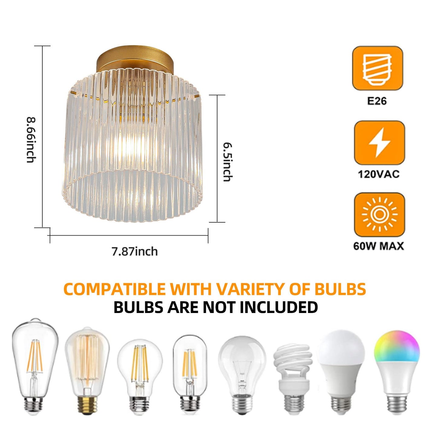wochos Modern Semi Flush Mount Ceiling Light, Industrial Clear Glass Ceiling Light Fixture, Crystal Ceiling Lamp, Modern Ceiling Lamps, Farmhouse Light for Entryway Hallway Kitchen Dining Room