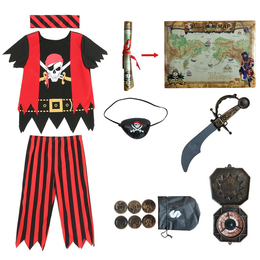 Wizland Children's Pirate Costume 8pcs Deluxe Pirate Costume for kids 5-6years