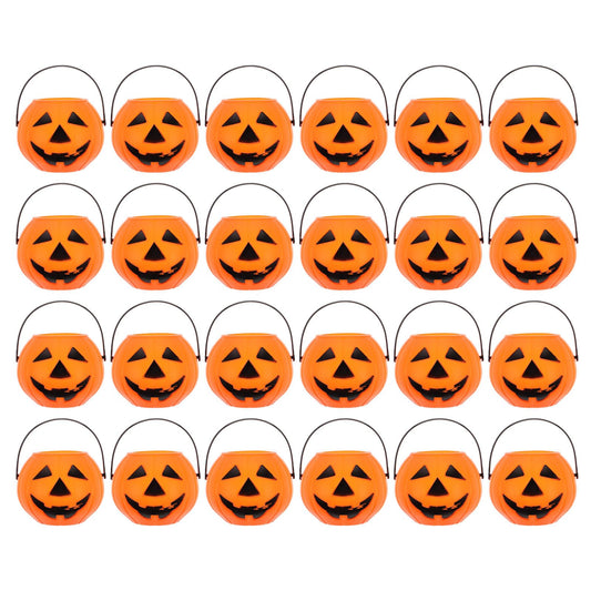 24pcs Halloween Portable Pumpkin Bucket Trick or Treat Pumpkin Candy Pail Holder (Orange)