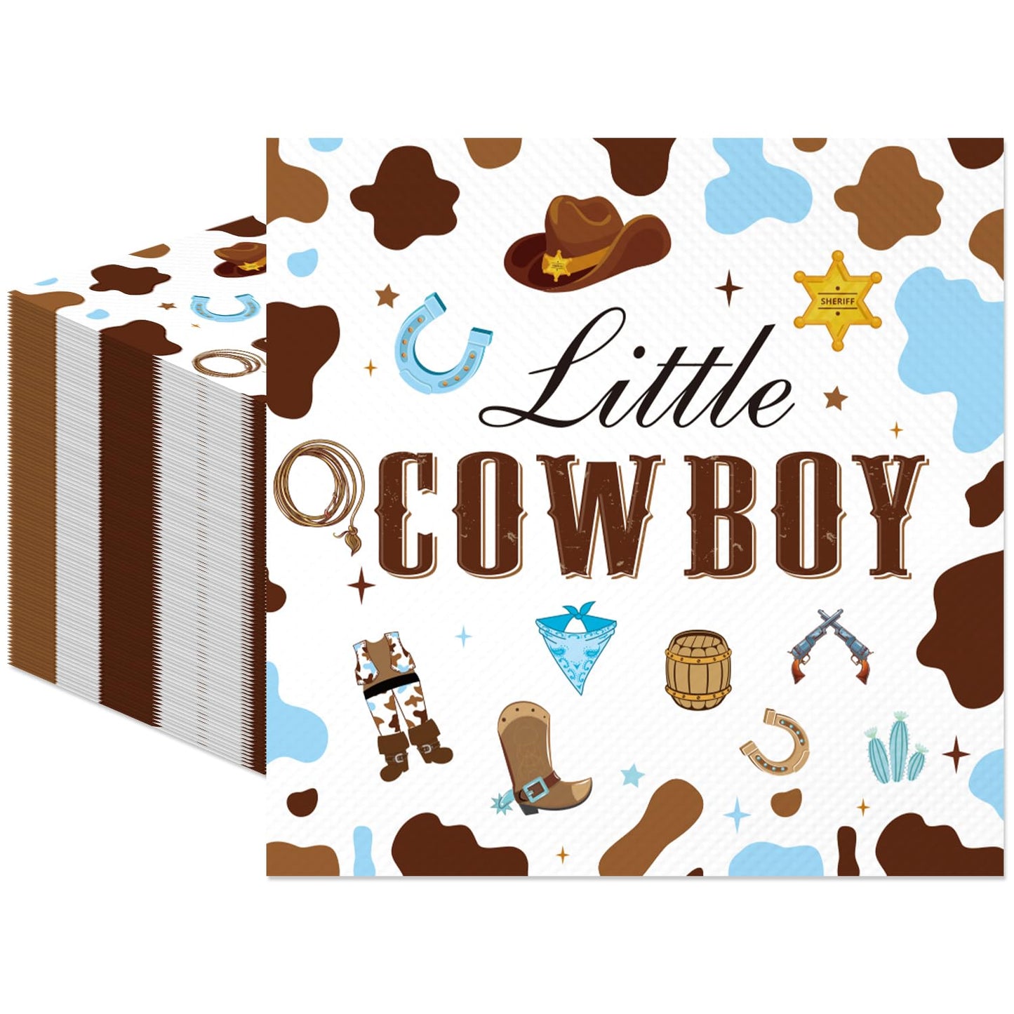 50PCS Cowboy Baby Shower Napkins - A Little Cowboy is on the Way Baby Shower Paper Napkins Western Rodeo Little Cowboy Disposable Napkins 6.5" x 6.5"