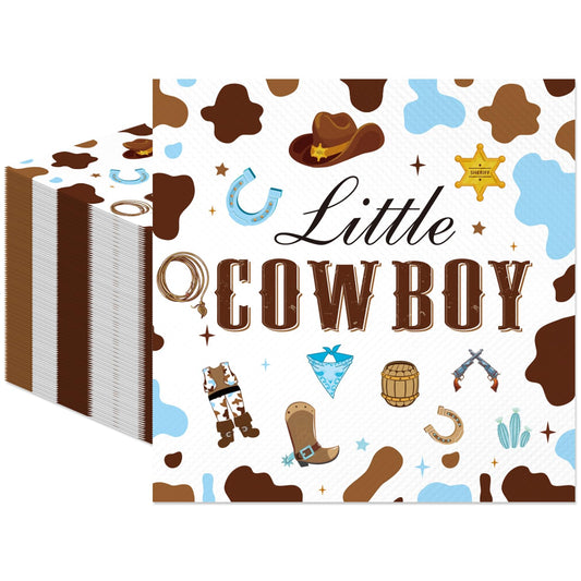 50PCS Cowboy Baby Shower Napkins - A Little Cowboy is on the Way Baby Shower Paper Napkins Western Rodeo Little Cowboy Disposable Napkins 6.5" x 6.5"