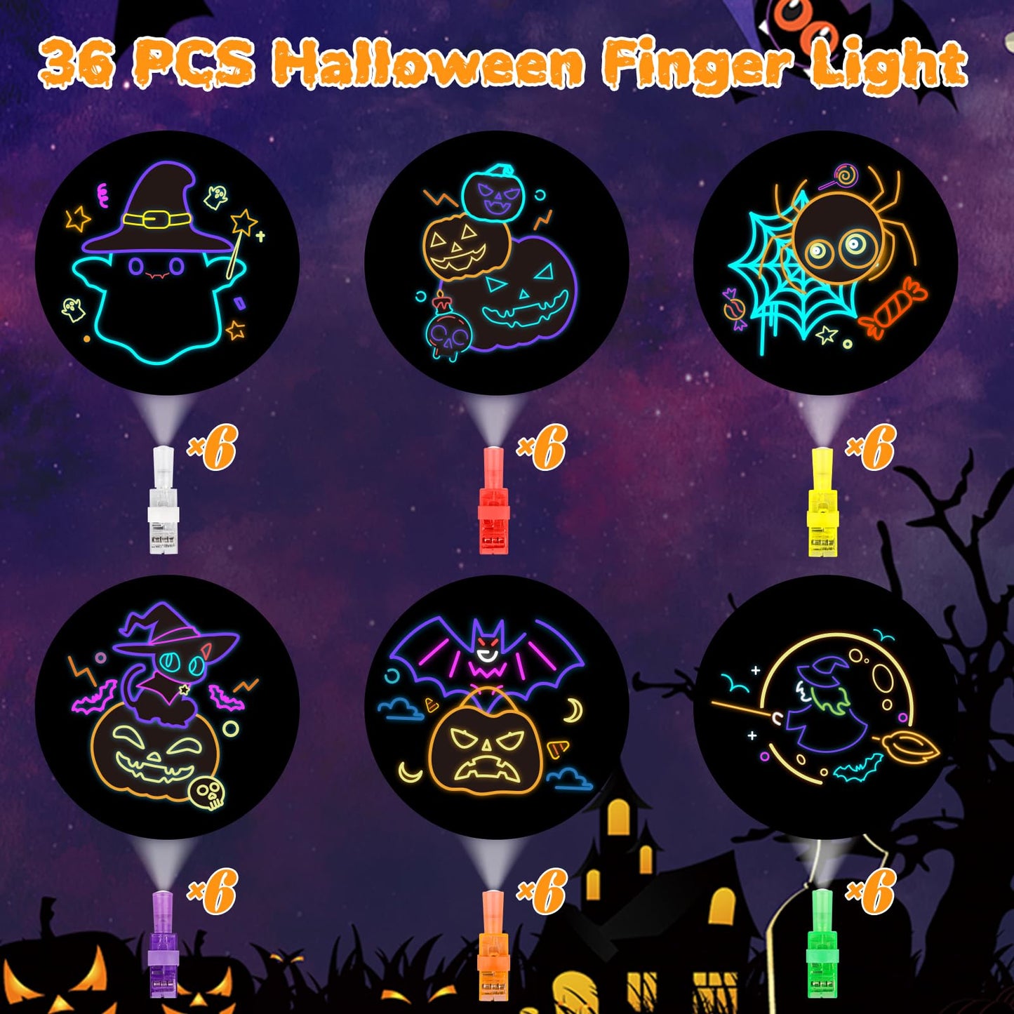 36 PCS Halloween Party Favors for Kids,LED Finger Light Up Grow in the Dark Toys,Halloween Goodie Bag Stuffers Non Candy Classroom Prizes Trick or Treat Gifts for Boys Girls