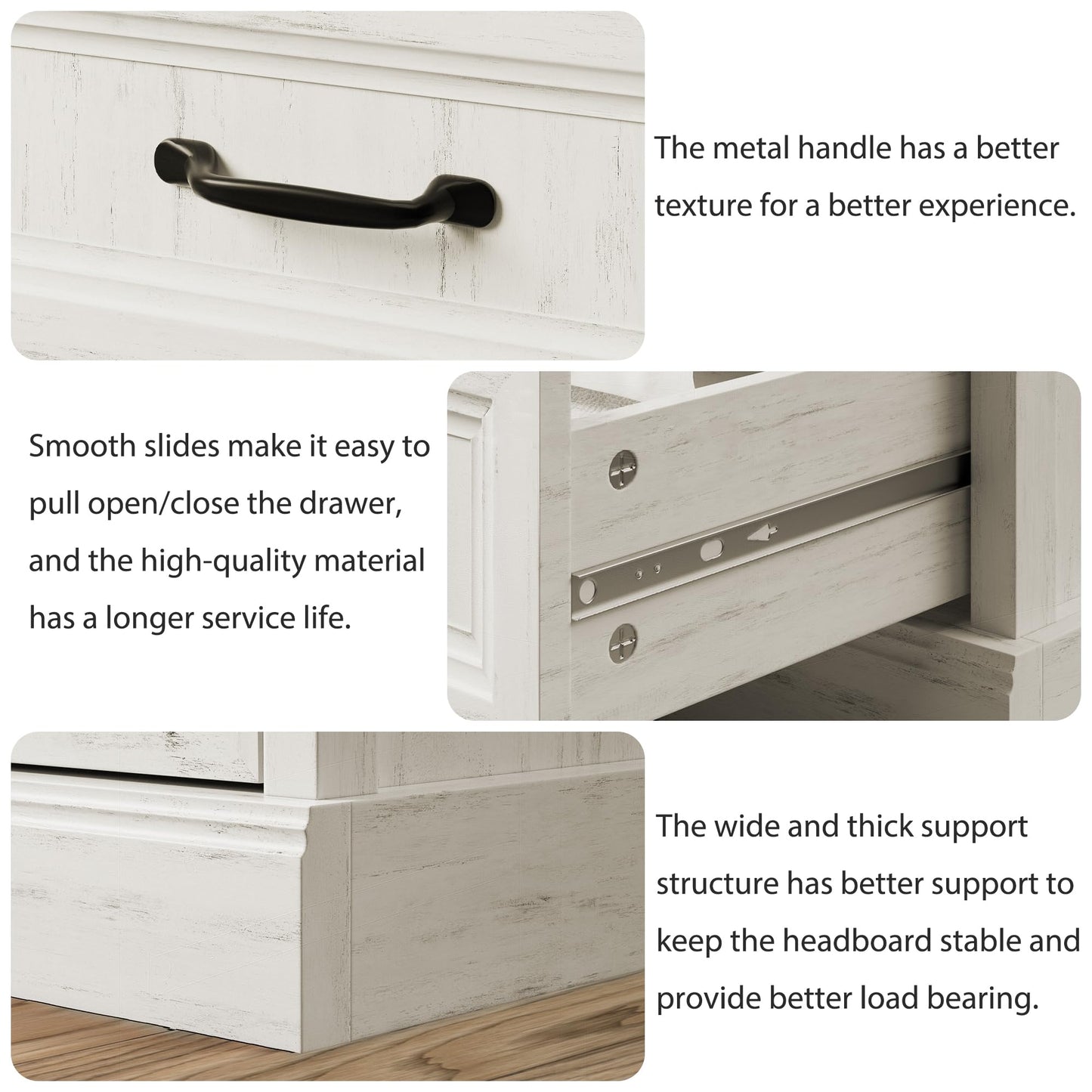 3 Pcs Farmhouse Dresser and Nightstand Sets for Bedroom, 7 Drawer Dresser & Nightstand Set of 2, Rustic Wooden Chest of Drawers Wide Storage Organizer for Bedroom, White